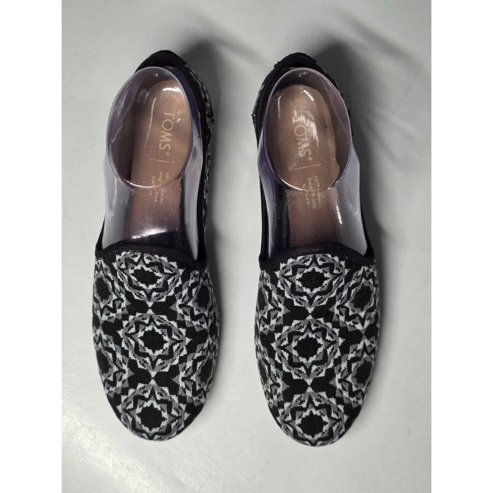 Toms Women's Shoes Size 7 Black Gray Darcy Slip On Flats Comfort Ballets